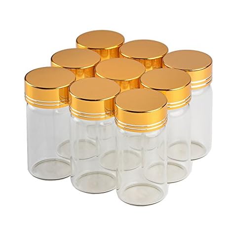 12units 25CC Empty Jars Glass Bottle with Aluminium Golden Color Screw Cap 25ml Sealed Liquid Food Gift Container (12, 25ML-Golden Lid) Cover