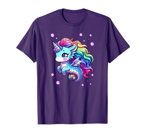 Cute Unicorn Seahorse Kawaii Fantasy Anime Rainbow Fun T-Shirt