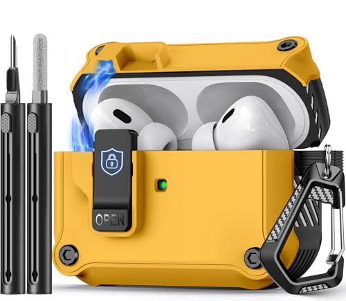 Image of Pohgelan Compatible with AirPods Pro 2nd /1st Case (Yellow) | Magnetic Automatic Lock with Cleaning Kit,Compatible with Magsafe