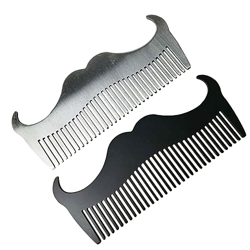 BIUDECO 2Pcs Stainless Steel Goatee Comb for Men Dual Sided Hair Styling Brush for Beard Grooming and Hairdressing Silver Black Durable and Rustproof Design
