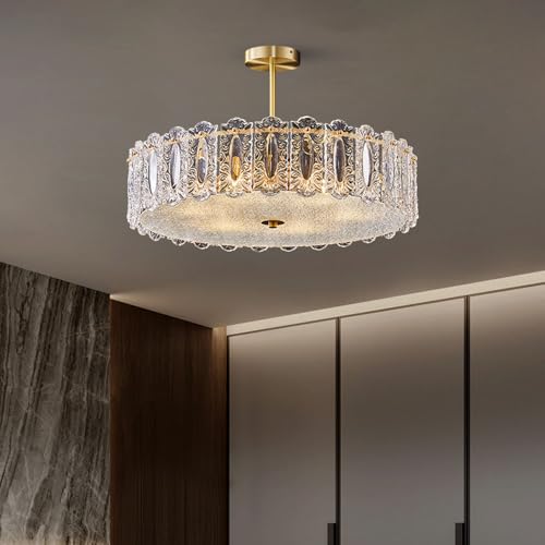 Lampe suspendue dorée circulaire en verre : luminaire de couloir et chambre
