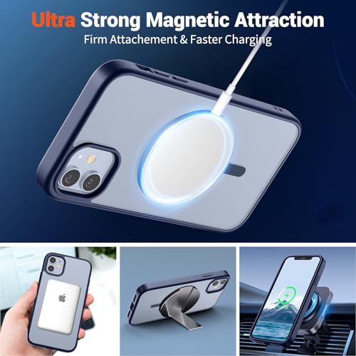 Image of SUPFINE Magnetic for iPhone 12 Mini Case & iPhone 13 Mini Case (Compatible with MagSafe) (Military Grade Drop Protection) Slim Translucent Matte Shockproof Phone Cover,Navy Blue