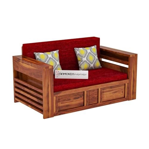 Image of Mamta Furniture Solid Sheesham Wood Sofa Set 2 Seater Furniture Wooden Two Seater Sofa Cums Bed for Home Living Room with Cushions | Sofa Com Bed | Sheesham Wood Honey