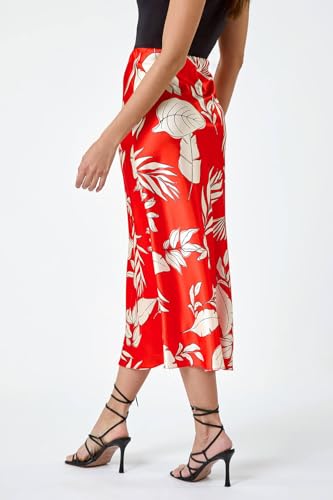 Roman Originals Satin Bias Cut Midi Skirt for Women UK - Ladies Everyday Holiday Spring Summer Silky Comfy Soft Evening Vacation Work Party - Orange & White - Size 10 - Image 4