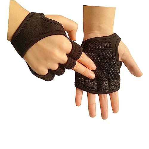 BESPORTBLE Guantes De Gimnasio Antideslizantes para Hombre y Mujer Guantes De Levantamiento De Pesas Sin Dedos Acolchados con Correa para Muñeca Protección De Palma Guantes Negro