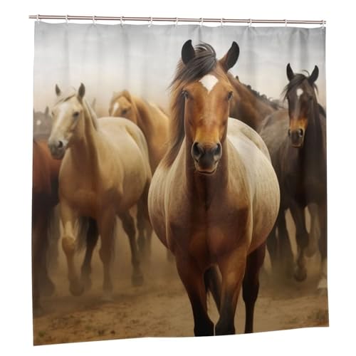 Rideau de douche motif chevaux 182x182 cm étanche lavable avec crochets