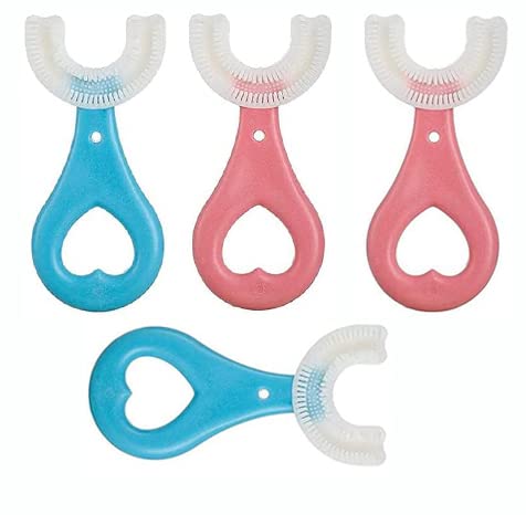 Kids U-Shaped Toothbrush ,Food Grade Soft Silicone Brush Head, 360° Oral Teeth Cleaning Design for Toddlers and Children (4pcs2-6 Ages)