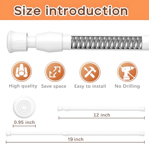 Image of AIZESI 2PCS White Tension Rod 12 to 19 Inch, Mini Tension Rod DIY Curtain Rod Adjustable Short Spring Rods for Small Windows Kitchen