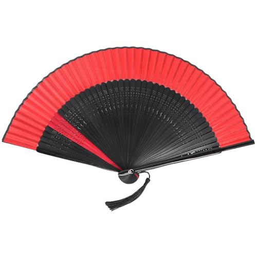 GETAJGHSD Abanico Plegable De Diseño Vintage Color Negro Detalle Rojo Ventilador De Mano Para y Decoración Accesorio Elegante y Práctico
