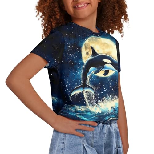 Image of Girls Summer Crop Top Outfits Short Sleeve T Shirts Kids Cute Clothes Tees Blouse