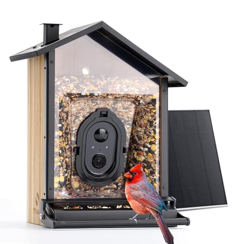 TT Nature Upgrade Squirrel-Proof Bird Feeder with Camera, Solar Powered, Smart AI Bird Species Recognition, Instant Notification, CCPA Data Security, Bamboo 3.2L Large Capacity, Ideal Gift