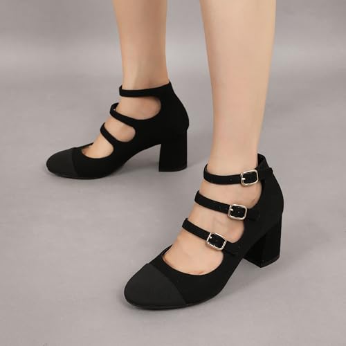 Joseywade Mary Jane Pumps for Women Block Heel Cap Toe Heels Chunky Two-Tone 2.5 Inch Pumps Shoes with Buckle Strap3