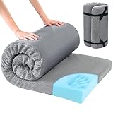 HOMBYS Memory Foam Camping Mattress Pad,Portable Sleeping Pad for Adult,Waterproof Cot Mattress,Roll Up Floor Mattress,Foldable Backpacking Travel Bed for Hiking,Guest Bed,Light Grey,72x24x3