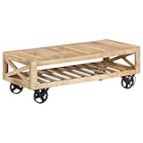 vidaXL Mesa de Centro con Ruedas Mango 110x50x37 cm Mueble Casa Madera Maciza