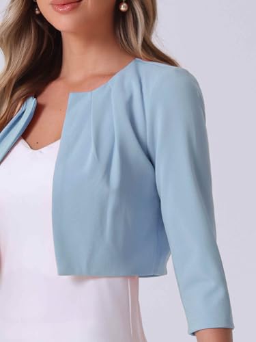 Image of Allegra K 3 /4 Sleeve Shrug Top for Women's Collarless Pleated Open Front Cropped Cardigan