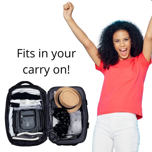 Borsali Toiletry Bag For Women - Hanging Travel Toiletries Bag With Mirror - Medium Bag Compact Yet Roomy - 22 Compartments - Back Mesh Pocket - Sturdy Swivel Hook #TOP3