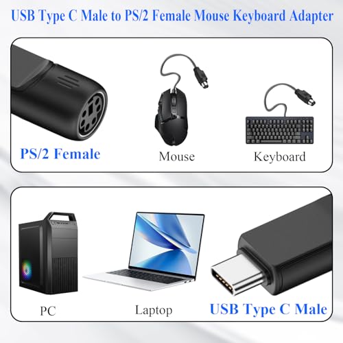 Adaptador USB C a PS2 para mouse y teclado, pack de 2 miniatura 6