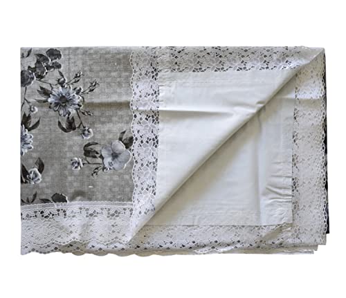 Image of Kuber Industries Flower Printed PVC 4 Seater Center Table Cover Protector With White Lace Border 40 inchx60 inch (Grey)