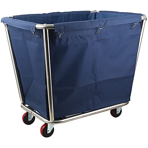 車輪付き洗濯かご 400L 大型ランドリーバスケット、頑丈なスチールチューブ付き、ホテルリネンカートトロリー、学校ランドリールーム用(Blue)