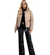 Mincib Women's Cropped Puffer Jacket Stand Collar Winter Warm Puffy Quilted Jackets Coats