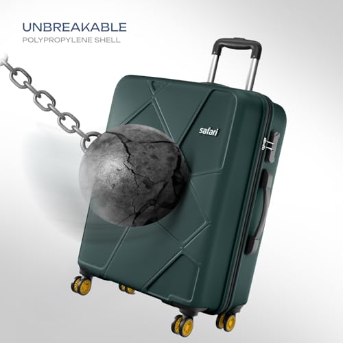 Image of Safari Pentagon Pro Check-in Trolley Bag, Hard Case Polypropylene, 360º Wheeling Luggage with 8 Wheels Spinner for Men & Women, Travel Bag, Suitcase for Travel, Dusk Green, Large Size, 75 Cm