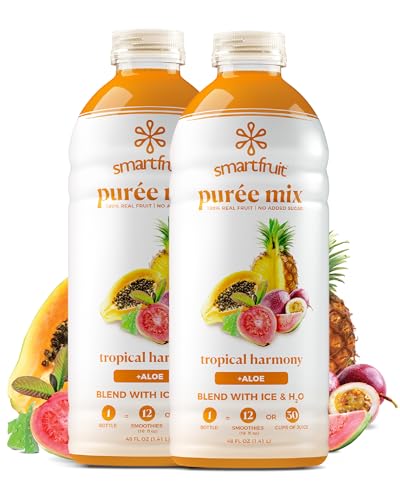 Image of Smartfruit Tropical Harmony + Aloe - 100% Real Fruit Puree with Pineapple, Passion Fruit, Papaya & Guava - Great for Smoothies, Juice, Yogurt, Cocktails, Teas - High in Vitamin A & C - 2-Pk, 48oz Each