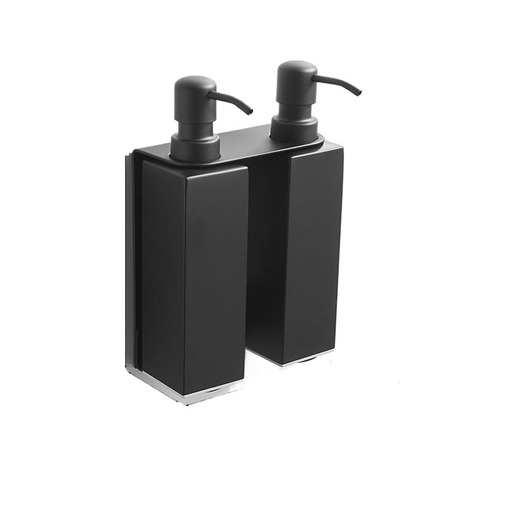 A prova di perdite Distributore di sapone da parete in acciaio inossidabile, distributore lozione bagno, installazione senza fori(Nero)