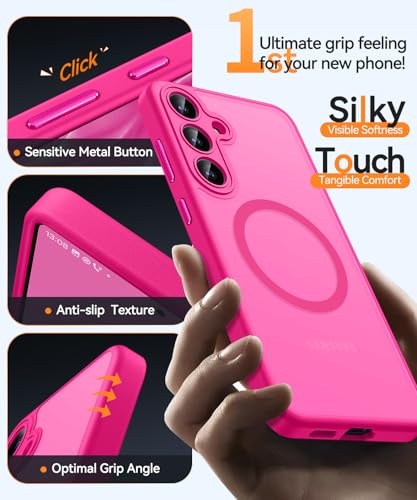 Image of CANSHN Designed for Samsung Galaxy S24 Plus Case [Full Camera Protection] [Compatible with MagSafe] Translucent Matte Shockproof Protective Phone Cover 6.7 Inch - Hot Pink