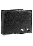 Dimensiones: 12 x 9 x 3 cm Pierre Cardin, Cartera hombre negra de piel, monedero y solapa, clásica