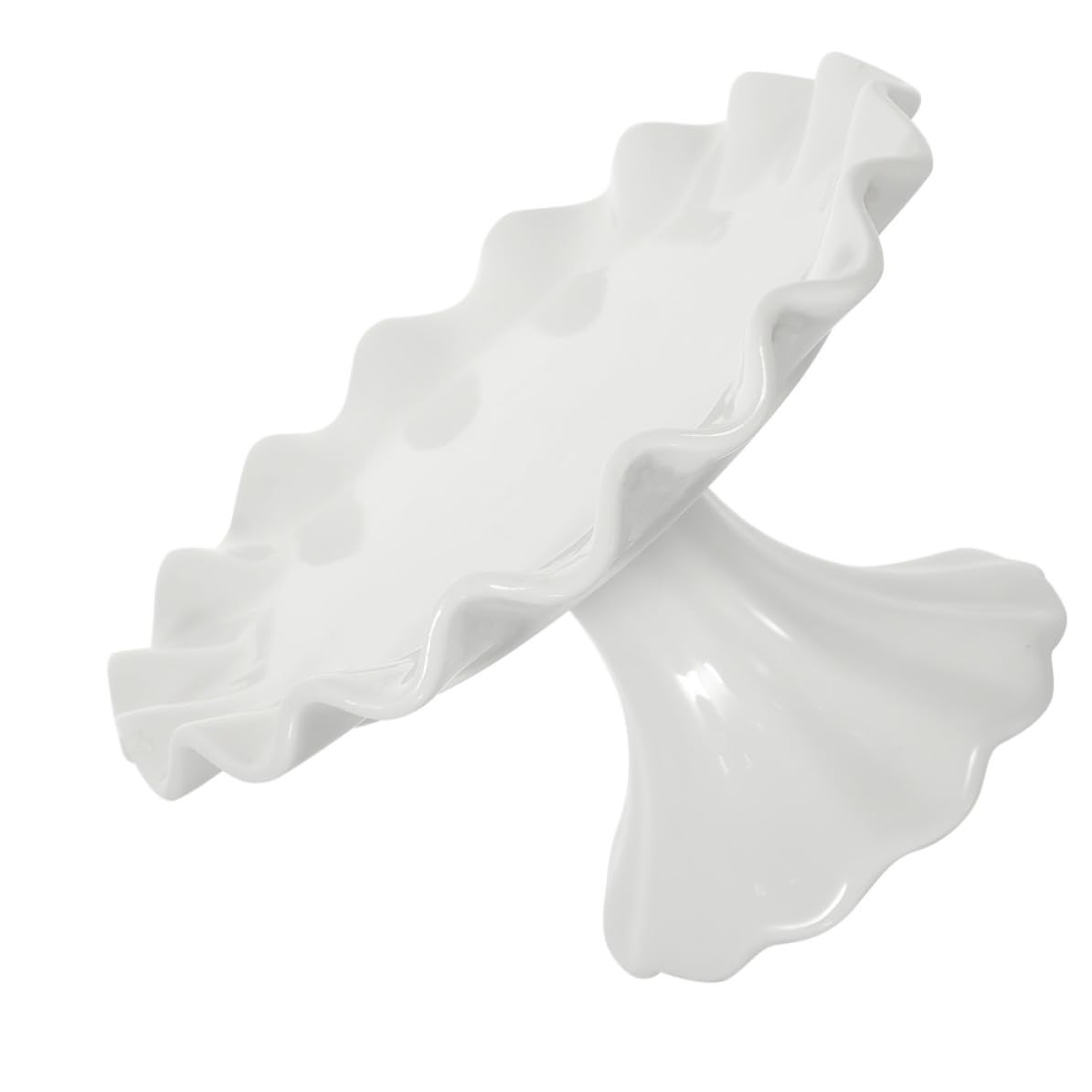 GALPADA Alzata per Dolci in Ceramica Bianca, Elegante, a Onda
