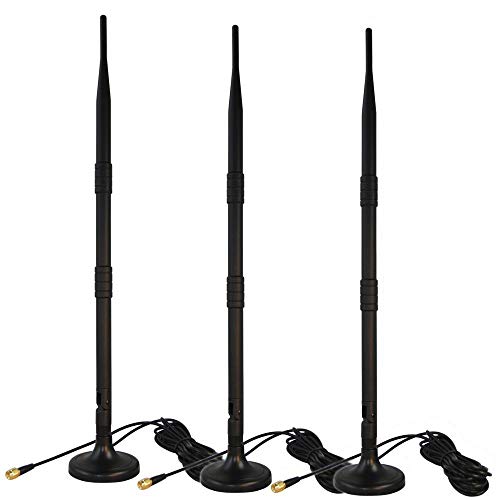 HQRP KIT: 3 PCS WiFi Booster WLAN Antennas 9 dBi Plus 3PCS 3M RP-SMA WiFi Antenna Extension Cable Connectors Compatible with D-Link DIR-655 / DIR-635 (Three RP-SMA Connector) + HQRP Coaster