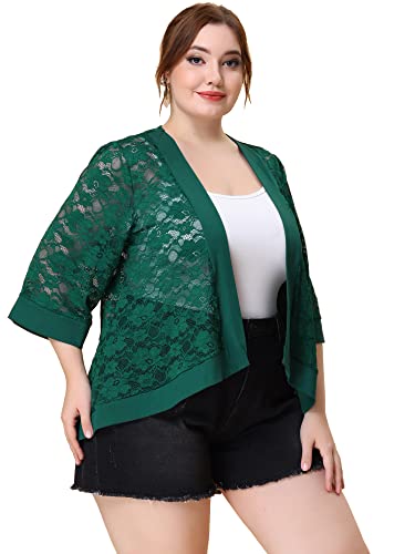 Image of Agnes Orinda Plus Size Cardigans for Women 3 /4 Sleeve Open Front Lightweight Sheer Shrug Lace Bolero Cover Up