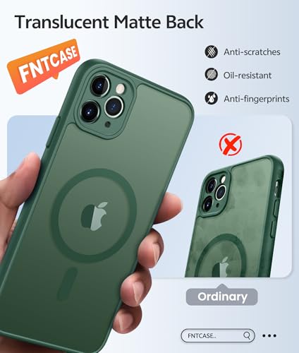 Image of FNTCASE for iPhone 11 Pro Max Case: [Compatible with Magsafe] Translucent Matte Magnetic Cases [Full Camera Protection] Military Grade Shockproof Protective Phone Cover - Green