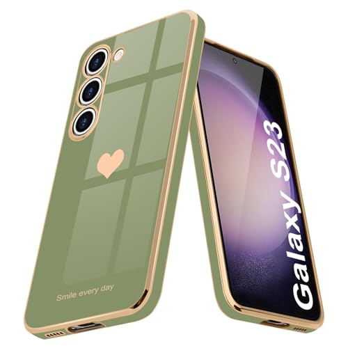 Teageo Kompatibel mit Samsung Galaxy S23 Hülle, Süße Herzmuster Mädchen Handyhülle Luxuriös Galvanisierte Glitzer Weich TPU Kameraschutz Kratzfest Stoßfest Schutzhülle für Galaxy S23 Schutzhülle