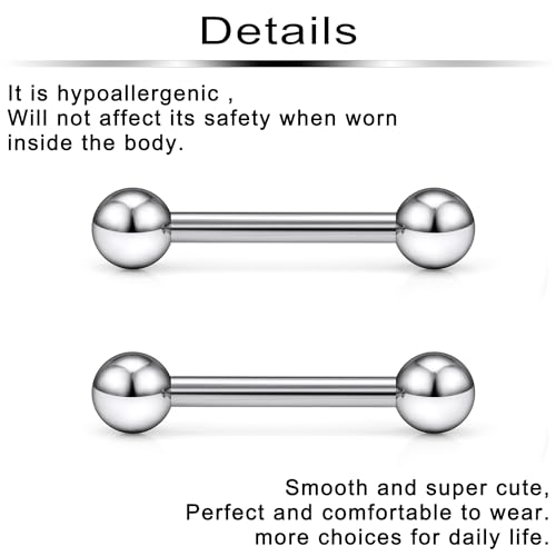 Ftovosyo G23 Titanium PA Ring Internally Threaded Straight Barbell Nipple Ring 2G 4G 6G 8G 12G 14G 16G Tongue Rings Body Piercing Jewelry for Woemn 2Pcs3
