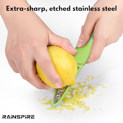Image of Rainspire Lemon Zester Tool with Channel Knife, Stainless Steel Citrus Zester Tool, Lemon Peeler, Zesters for Kitchen, Ultra Sharp 2-in-1 Tool Easily Creates Citrus Zest (Green)