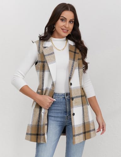 Image of IDEALSANXUN Plaid Vest for Women Fall Winter Sleeveless Blazer Jackets