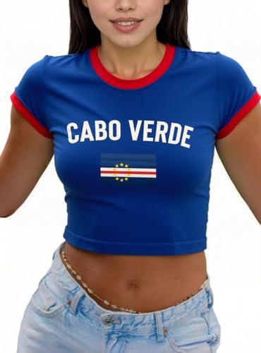 IDEWO Graphic Baby Tees for Women Jersey Short Sleeve Crop Tops Slim Fit T Shirt Vintage Summer Going Out Shirt (US Alpha Small Regular Regular Cabo Verde-4)