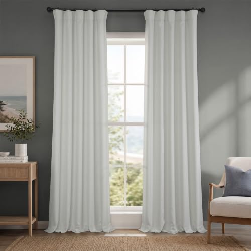 Image of Faux Linen Curtains for Living Room (1 Panel) - 50W X 96L, Oyster Mist