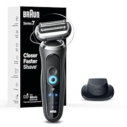 POUR UN RASAGE DE PRÈS PLUS RAPIDE* : La tête flexible à 360° s'adapte à vos contours pour un rasage de près, même dans les zones difficiles (par rapport à la précédente Braun Series 7) 6 lames flexibles : le rasoir s'adapte aux contours uniques de v...
