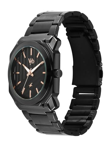Image of Fastrack Vyb Challenger with Quartz Analog Black Dial Black Stainless Steel Strap Watch for Men - FV30045NM01W