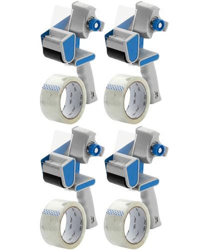 Image of Mr. Pen- Packing Tape Dispenser Gun 2-Inch, Blue, 4 Pack with 4 Rolls Tape | Heavy Duty Packing Tape with Dispenser for Mailing, Moving Boxes and Packaging