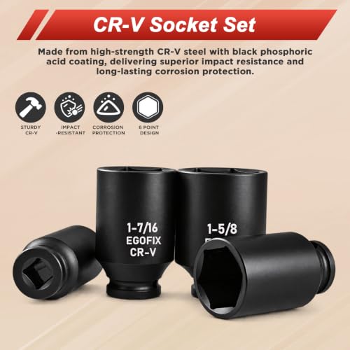 Image of 1 /2 inch Impact Axle Nut Socket Set 10 Pieces, Drive Deep CR-MO 6 Point (1-1 /16 inch to 1-5 /8 inch) SAE Sockets, for Auto Repairing and Household, with Storage Box