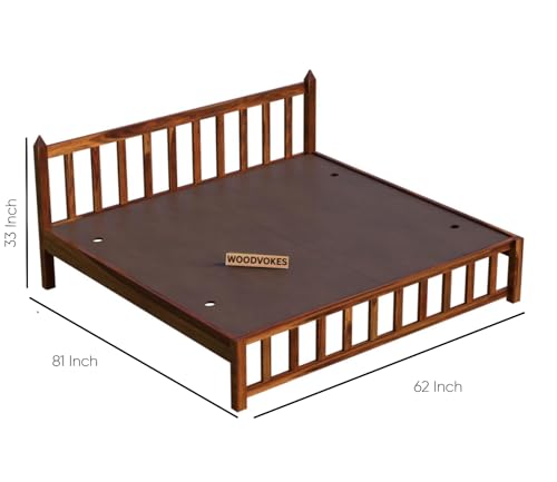 Image of Sheesham Wood Bed Without Storage Solid Wooden Cot Double Bed Furniture Elegant and Functional Bedroom Living Room Home Palang (Natural, Queen)