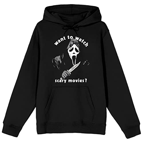 Bioworld Ghostface Want To Watch Scary Movies? Mens Black Graphic Hoodie-XXL