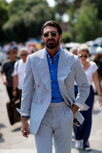 Double Breasted Seersucker Suit Men 2 Piece Suits for Men Summer Wedding Casual Big and Tall Lightweight2