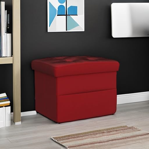 Miniatura 5 de LINMAGCO Taburete plegable otomano de almacenamiento, reposapiés con bolsillo lateral, moderno otomano con almacenamiento corto sofá taburete de