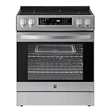 Kenmore 5.6 cu. ft. Front Control Electric Induction Range Oven - 4 Dual Ring Elements, True Convection, Air Fry, Self Clean, Turbo Boil, Chrome Racks, Large Window, Storage Drawer - Stainless Steel
