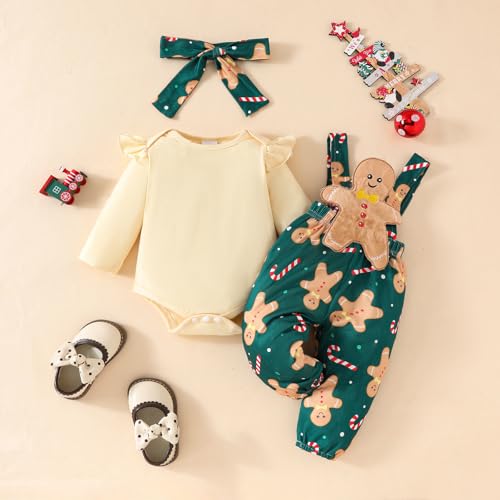 FIOMVA Baby Girl Christmas Outfit Newborn Romper Gingerbread Pants Set Fall Winter Infant Clothes First Christmas Outfits3