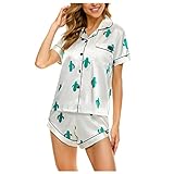 Nachthemd Satin Pyjama Set Damen Lang Damenpyjamas Seidenschlafanzug Kuschel Hausanzug Damen Kuscheliger Schlafanzug Damen Hausanzug Damen Große Größen Weißes Nachthemd Grün M